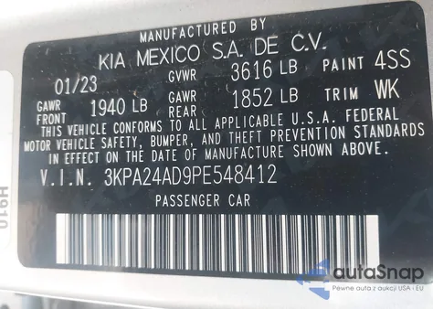 2023 Kia Rio S z USA, uszkodzony, nr VIN 3KPA24AD9PE548412